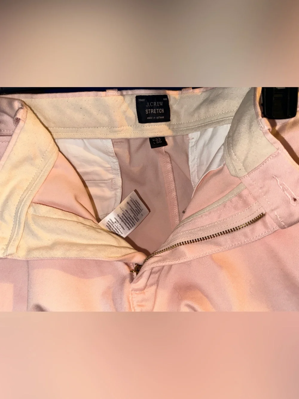 J. Crew Stretch Men’s Slim Chinos in Pale Pink-33”x30”-EC